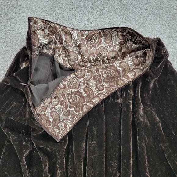 VTG John Paul Richard Velvet Skirt Womens 6 Brown Burnout Drop Waist Pleated Y2K - Picture 7 of 12